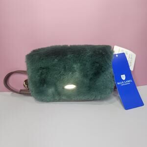 Blue Label Crestbridge Emerald Green/Brown Fur Shoulder‎ Bag Purse NWT